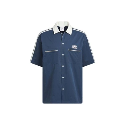  adidas originals x Disney/迪士尼 聯名款 Bowling 時尚百搭寬鬆翻領短袖襯衫 男女同款 藍色
