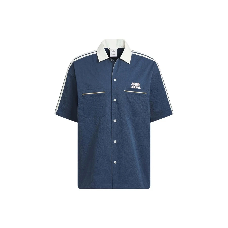 Áo sơ mi ngắn tay cổ bẻ dáng rộng, thời trang và đa năng adidas Originals x Disney Bowling, unisex, màu xanh dương. - Màu xanh lam - Xem 1