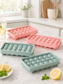 8‑Piece Ice Tray Set – Round Ice Ball & 33‑Grid Reusable Ice Molds With Lid For Drinks & Parties - 粉色 - 查看 1