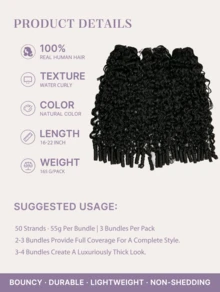 Y WIGS Extensiones de cabello humano rizado natural 100% natural, 150 hebras 180g 16-22 pulgadas, trenzas de diosa sedosas y sin costuras, adecuadas para verano, Navidad, cosplay, boda, festival de música - Natural Black - Ver 3