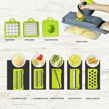 Pro Chopper 16-In-1 Multi-Function Vegetable Chopper With Container, Manual Onion Dicer, Fruit Slicer, Shredder And Grater, Interchangeable Blades, All-In-One Vegetable Chopper, Time-Saving Kitchen Essential Practical Home Gift, Suitable For Meal Prep - Gray-green - View 7