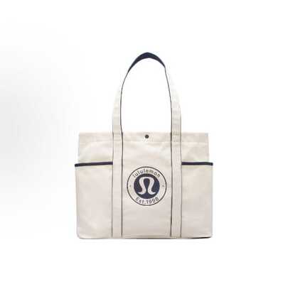 Lululemon 20L Daily Tote Bag, Stylish And Convenient, Made Of Cotton Blend Canvas, Regular Size, Unisex, Couple Style, Natural Navy Blue