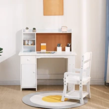 Kinderschreibtisch-Set mit Stuhl & Bücherregal – Massivholz, Pinnwand, Aufbewahrung – Ergonomischer Lerntisch für Zuhause & Schule – Für Kinder (3-8 Jahre) – Weiß/Pink - Weiss - Übersicht 1