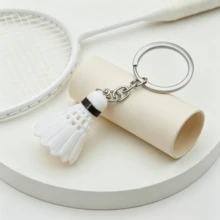 1pc Mini Realistic Badminton Keychain, Sports Style Bag Charm, Car Key Chain, Badminton Lover Accessory, Small Gift For Friends - Black and White - View 2
