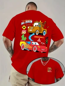 (Disney Licensed T Shirts)Disney PIXAR1 Cars Lightning McQueen & Mater "Drive Thru" Graphic Tee Men's Oversized Crew Neck Short Sleeve T-Shirt, Casual Streetwear With Colorful Road Trip Print, Playful Racing Car Loose Fit Casual Top, Mens Clothes, Men, Ropa De Hombre, Summer Clothes, Men Shirts, Graphic Tees, Disney Outfits Men, Graphic Tees, Camisetas Para Hombre, Camisas Para Hombre, Summer Outfits For Men, Father's Day Gift, Perfect Gift For Family And Friends, Which Are Necessary For Birthday Parties, Disney Shirts, Mens Clothes, Summer Clothes, Officially Licensed Disney T-Shirts, Disney Men's And Women's Spring/Summer Fashion Casual Short-Sleeve T-Shirts, Disney Top - Đỏ - Xem 1