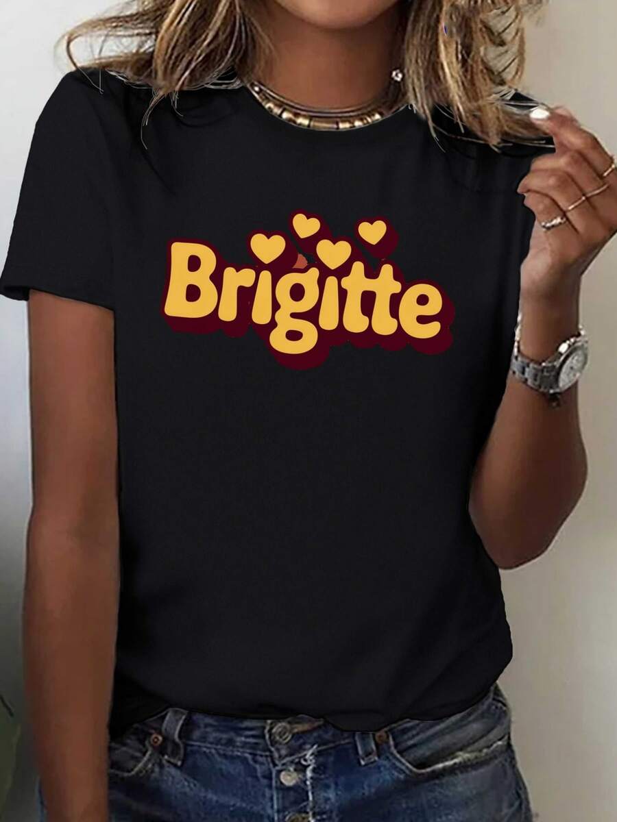 Golden Hearts Alongside Soft Lettering That Evokes Tenderness And Positive Energy Reflect The Joyful And Loving Spirit Of The Wearer. A Comfortable, Casual, Modern Women's T-Shirt For Everyday Wear. - 黑色 - 查看 1