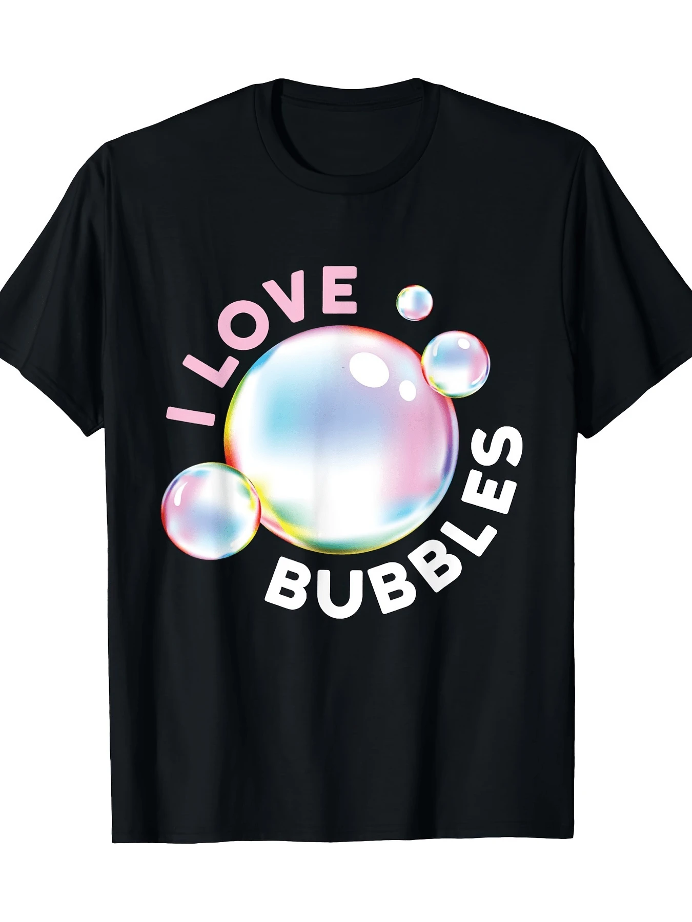 Burbujas de colores brillantes que reflejan alegría libertad y un toque juvenil creando una sensación de frescura y diversión camiseta de mujer casual moderna cómoda para verano - Negro - Ver 1