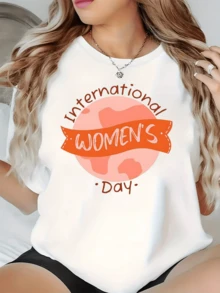 A Pink Planet Symbolizing Unity And Feminine Strength, With A Ribbon Celebrating The Importance Of International Women's Day, Highlighting Positive Energy And The Pride Of Being A Woman. Comfortable Casual Women's T-Shirt For Everyday Wear. - 白色 - 查看 6