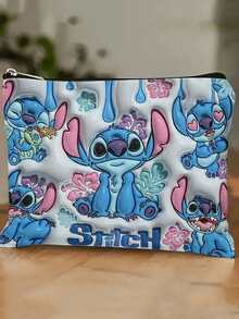 1 個 Disney Stitch 化妝包 - 女用輕量多功能拉鍊化妝袋，耐用聚酯纖維材質，可愛卡通設計大容量手提收納袋，化妝整理包，旅行包 - 字母A - 查看 3