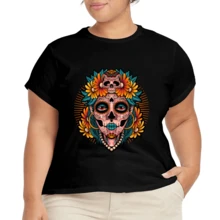 Camiseta Casual Gráfica para Mujer de Uso Diario - Negro - Ver 2