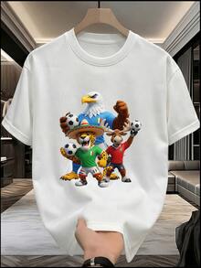 Men's Short-Sleeved T-Shirt, Officially Licensed For The World Cup, Solid Color Print, Breathable Mesh, Slim Fit, Loose Style, Ideal As A Birthday Or Anniversary Gift. - 白色 - 查看 1