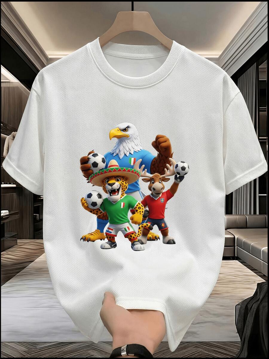 Men's Short-Sleeved T-Shirt, Officially Licensed For The World Cup, Solid Color Print, Breathable Mesh, Slim Fit, Loose Style, Ideal As A Birthday Or Anniversary Gift. - 白色 - 查看 1