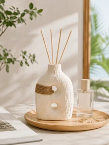 1件/3件套波西米亚风藤条香薰瓶套装，北欧香氛扩香花瓶，海岸风家居香氛装饰容器，适用于客厅、卧室、浴室置物架，不含香薰精油和藤条。 - 奶油土坯香薰瓶 - 查看 4