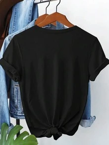 Camiseta con Estampado de Leopardo de Doble Cara Disponible en Todas las Tallas y Colores, Prendas Elegantes para Todos, Ropa de Mujer, Camiseta Casual de Algodón para Uso Diario - Negro - Ver 2