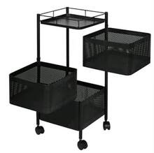 Carro Auxiliar Metalico con 3 Cestas Plegables yRuedas - Carrito Organizador para Cocina y Verdulero - Schwarz - Übersicht 2