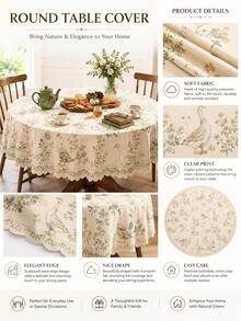 1 Peça Toalha de Mesa Oval Estilo Fazenda com Ganso, Capa de Mesa de Jantar com Estampa Floral de Pato Creme e Borda Recortada, Decoração Aconchegante de Cozinha - Multicolorido - Visão 7