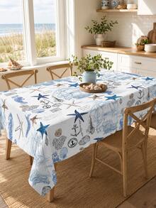 1pc Polyester Tablecloth, Nautical Anchor & Starfish Print Table Runner, Wrinkle-Resistant Waterproof Table Cover, Suitable For Restaurant, Kitchen, Home Decor, Bedroom, Garden, Wedding, Party, Indoor & Outdoor Use, All Seasons - White - View 2