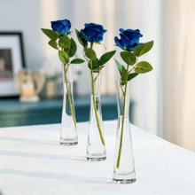 Small Glass Vases, Set Of 3, Specially Designed For Single Tulips And Roses, As Table Decorations - 4.5 X 4.5 X 20cm - View 1