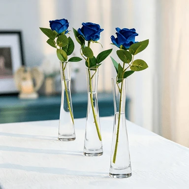 Small Glass Vases, Set Of 3, Specially Designed For Single Tulips And Roses, As Table Decorations - 4.5 X 4.5 X 20cm - View 1