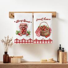 2pcs Minimalist Daily Kitchen Strawberry Pattern Kitchen Towels, Soft Polyester Material Dish Cloths, Suitable For Kitchen Decor, Kitchen Cleaning, Holiday Party Decoration, Kitchen & Bathroom Essentials, Home Decor, Housewarming Gift - Multicolor - View 6