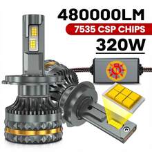 HYNBYZJ Bộ 2 bóng đèn LED pha ô tô H4 H7, H1, H3 H11 9005 HB3 9006 HB4 9012 H3 9007 HB5 H13 9008, công suất 320W, độ sáng 480000LM, điện áp 12V. - A - Xem 2