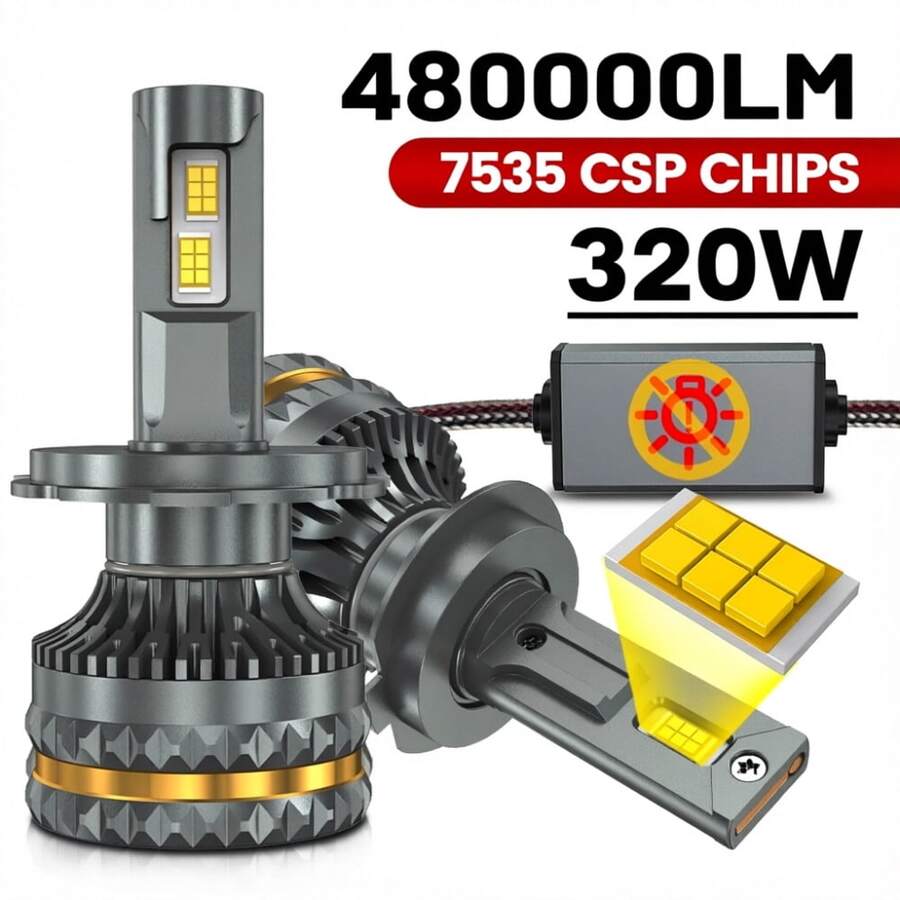 HYNBYZJ Bộ 2 bóng đèn LED pha ô tô H4 H7, H1, H3 H11 9005 HB3 9006 HB4 9012 H3 9007 HB5 H13 9008, công suất 320W, độ sáng 480000LM, điện áp 12V.