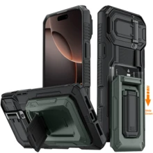 17 Pro Max Wallet Case [Holds 3-4 Cards][Kickstand Function][Full Camera Protection][Military-Grade Drop Protection] Rugged Phone Case Compatible With Iphone 13Pro 14 15Plus16 17 Pro Max Air, Black - Hijau - View 7