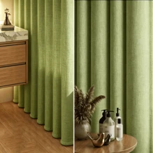 1pc Lime Green Faux Linen Texture Shower Curtain, Modern Minimalist Style Faux Linen Shower Curtain, Thickened Opaque Waterproof Bathroom Dry/Wet Separation Curtain (Daily Home Use/Hotel Apartment/All Seasons) - Lime Green - View 3
