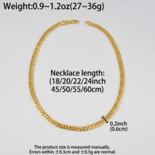18K Gold Plated Copper Fish Scale Textured Cuban Link Chain Necklace, Fashionable Unisex Daily Wear, Couples Jewelry - Gold - View 9