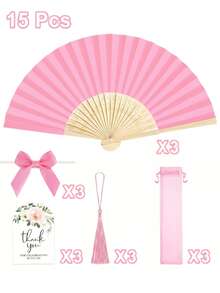 1個/15個/25個 婚禮扇子伴手禮附透明薄紗袋、蝴蝶結流蘇禮品卡、手持摺疊扇，適用於伴娘禮物、婚禮派對裝飾、新娘派對伴手禮、蝴蝶結流蘇拍照道具 - 多色 - 查看 15
