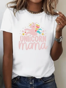 A Pink Unicorn Symbolizing Magic, Tenderness, And Maternal Love, Surrounded By Colorful Hearts And Stars That Convey Joy And Fantasy. A Modern And Comfortable Casual Women's T-Shirt, Ideal For Everyday Wear. - 白色 - 查看 1
