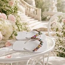 Infradito con decorazioni in strass stile bohémien, sandali in EVA morbida antiscivolo e resistenti, nuovi sandali estivi da donna per spiaggia, piscina e uso casual, stile versatile INS - Bianco - Visualizzare 13