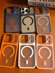 奢华半透明磁吸镜头支架手机壳,兼容 17 Pro Max、17 Pro、16 Pro Max、16、15、14、13 Pro Max,磨砂无线充电防震后盖 - 黑色 - 查看 5
