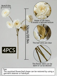 1/3/6件組人造絲綢5頭蓮花長莖牡丹花，適用於婚禮慶典裝飾、DIY花藝布置、居家客廳臥室餐廳裝飾、返校用品 - 白色 - 查看 9