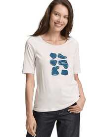 Abstract Shapes In Shades Of Blue That Evoke Soft Rocks And Natural Movement On A Light Background Conveying Calm And Balance. A Modern And Comfortable Casual Women's T-Shirt For Everyday Wear. - 白色 - 查看 1