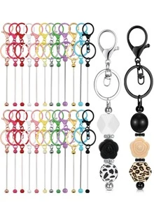 30pcs Beaded Keychain DIY Keyring Handmade Decorative Accessories, Beautiful Cute Beaded Keychain Bulk For Keychain Making Blank Beaded Keychain Craft Keychain DIY Holiday Gift Flat Lobster Clasp And Ring - DIY Craft Pack, Suitable For Backpacks - Figure 8 Keychain - View 2