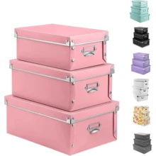 Decorative Storage Box With Lids,Set Of 3 Waterproof Foldable Plastic Box Multiple Sizes For Socks/Office(White) - Hitam-c - View 1