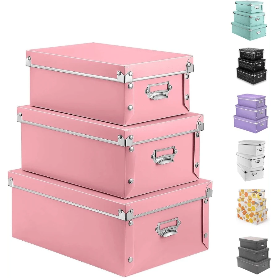 Decorative Storage Box With Lids,Set Of 3 Waterproof Foldable Plastic Box Multiple Sizes For Socks/Office(White) - Hitam-c - View 1