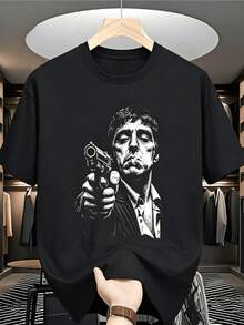 A Black And White Figure Of A Man Pointing Forward Symbolizes Strength, Determination, And Courage In An Intense Urban Scene. A Modern, Casual, Comfortable, And Stylish Women's T-Shirt. - 黑色 - 查看 8