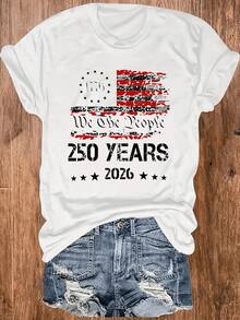 Vintage Flag With A Distressed Texture Representing The Spirit Of Unity And Freedom, With Stars And Lines Evoking 250 Years Of History Since 1776. Comfortable Casual Women's T-Shirt For Patriotic Celebrations In 2026. - 白色 - 查看 8