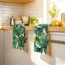 2pcs Minimalist Daily Monstera Leaf Pattern Kitchen Towels, Soft Polyester Material Dish Cloths, Suitable For Kitchen Decor, Cleaning, Holiday Party Decoration, Kitchen & Bathroom Essentials, Home Decor, Housewarming Gift - Multicolor - View 7