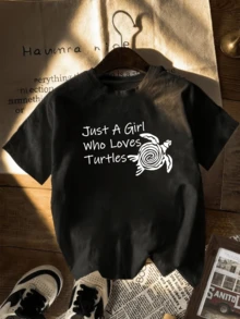 A Turtle Symbolizing Patience, Harmony, And Love For Nature, With A Tender Phrase Expressing Passion For Animals. A Comfortable And Modern Casual Women's T-Shirt. - 黑色 - 查看 1