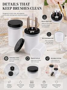 Nail Art Brush Cleaning Cup With Lid, Acrylic Gel Brush Cleaner Jar & Nail Tool Holder, Portable Nail Storage Organizer For Gel Painting Brushes, Nail Care Products, Nail Supplies, Nail Tools, Nail Art Cleaning & Organizing For Salon And Home Manicure Users - Multicolor - View 6