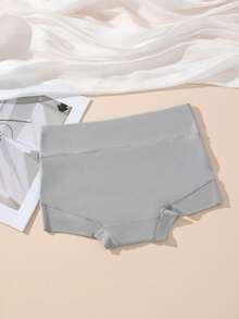 1 chiếc quần lót nữ cạp cao bằng cotton, kiểu dáng tối giản, màu xám, kiểu tam giác, thoải mái và thoáng khí. - Xám - Xem 7
