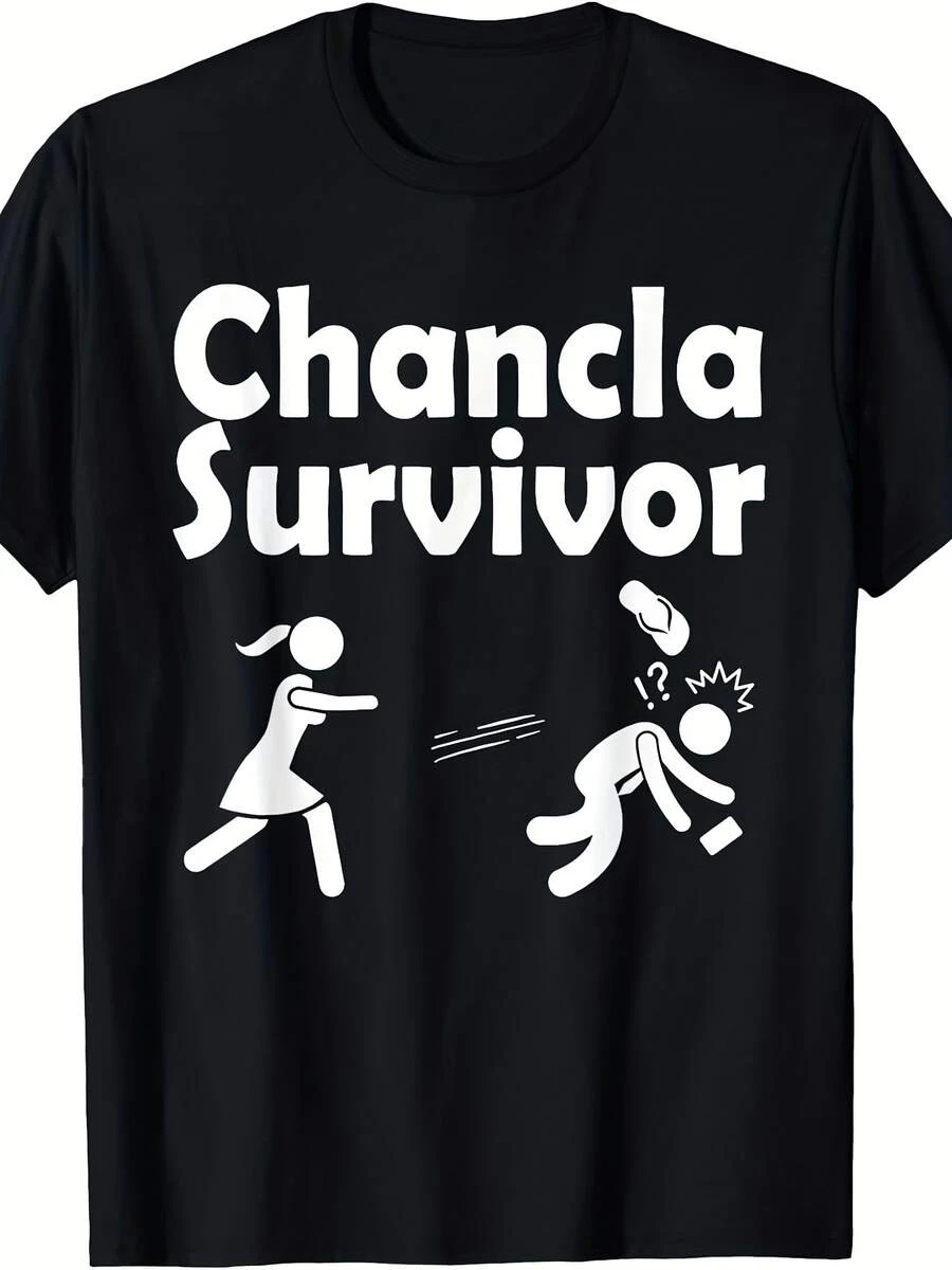 Women's Printed T-Shirt - Casual Short Sleeve Crew Neck T-Shirt In Black With Stick Figure Graphic And Text Design. Relaxed Fit For All Seasons, Perfect For Everyday Wear And Holiday Outfits (Machine Washable). - 黑色 - 查看 1