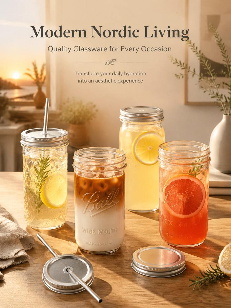 1 Piece (Set) Large-Capacity Heat-Resistant Transparent Glass Mason Jar (With Lid And Straw), Suitable For Boba Milk Tea, Coffee, Juice And Cold Drink - 無色 - 查看 1