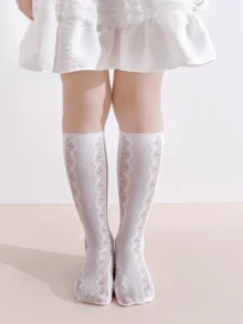 3 Pairs Girls Lace Mesh Crew Socks, White Breathable Princess Style Socks, Versatile For Daily Wear & Party - Multicolor - View 2