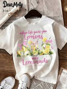 Fresh Lemon Motifs With Pink Ribbons Evoke Positive Energy And Optimism, Reminding Us To Transform Difficult Moments Into Inspiring Sweetness. Modern Casual Women's T-Shirt - 白色 - 查看 8
