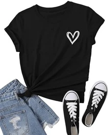 Hand-Drawn White Heart Symbolizing Sincere Love And Optimism In Every Day, With Casual Style And Free Spirit, Ideal For Expressing Tenderness And Confidence. Comfortable And Modern Women's T-Shirt - 黑色 - 查看 1