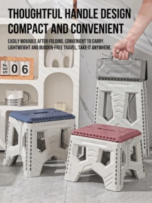 Portable Folding Stool With Handle, Sturdy And Durable For Outdoor Picnic, Camping, Beach, Park, Lawn, Foldable Seat, Heavy Duty Plastic Stool & Table Set, High Load Capacity - Multicolor - View 9